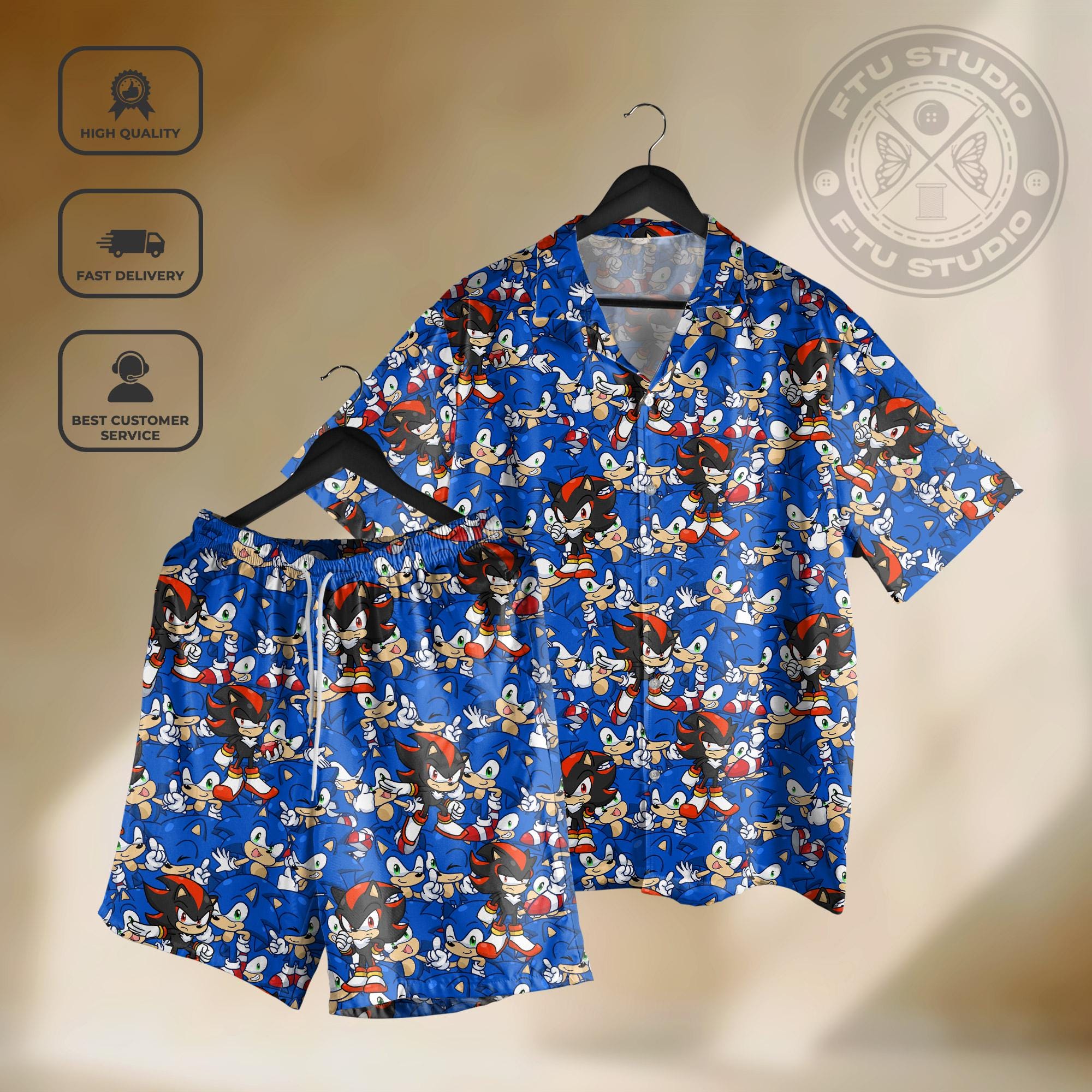 Discover Black Hedgehog and Blue Hedgehog Hawaiian Shirt and Shorts, Speed Streetwear Fans, Gamer Gift