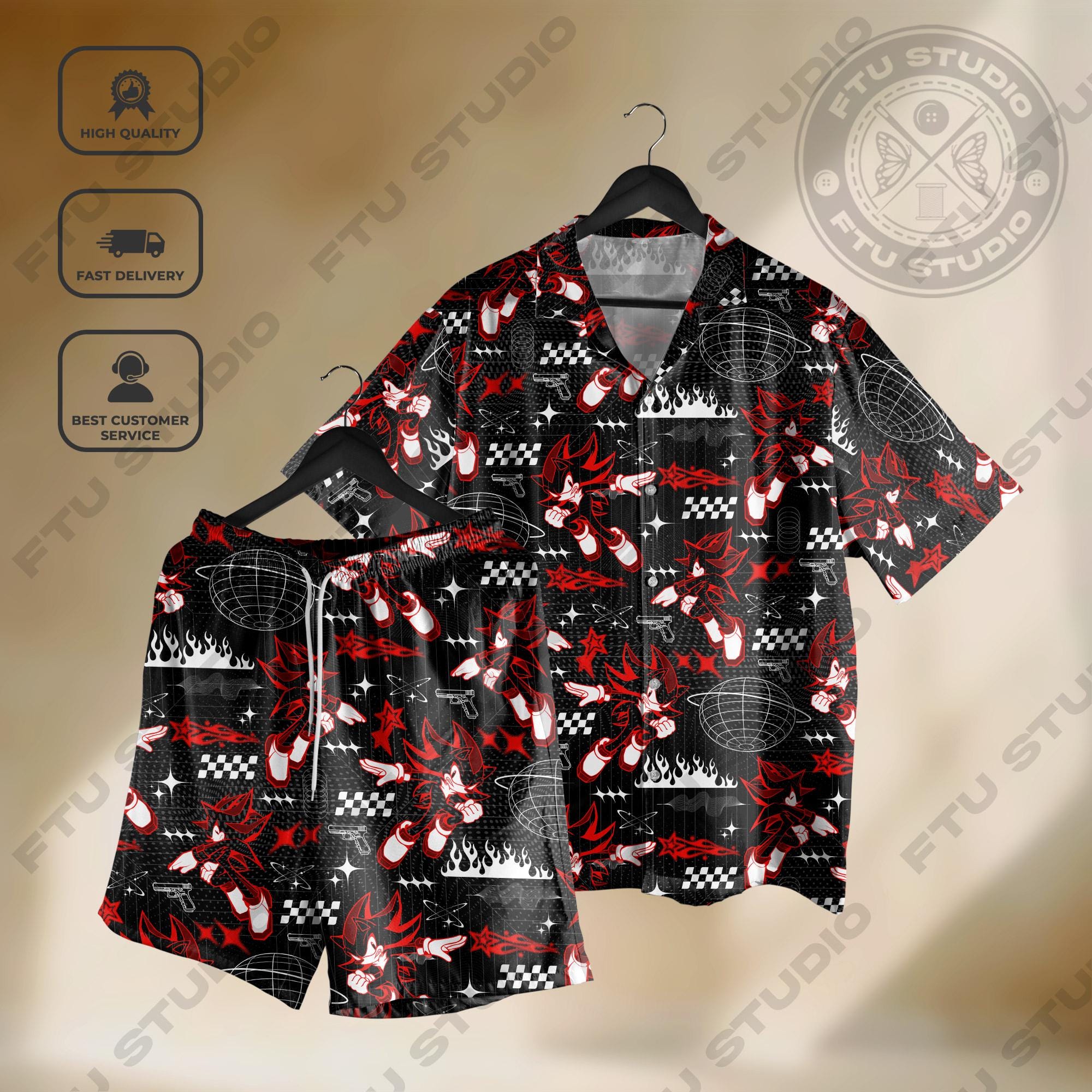 Discover Shadow Hawaiian Shirt and Shorts, Gaming Adventure Shirt Summer Beach