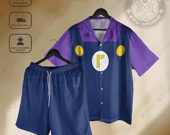 Waluigi Cosplay Hawaiian Shirt Wario Double Aloha Summer Shirt Gaming Every Fans