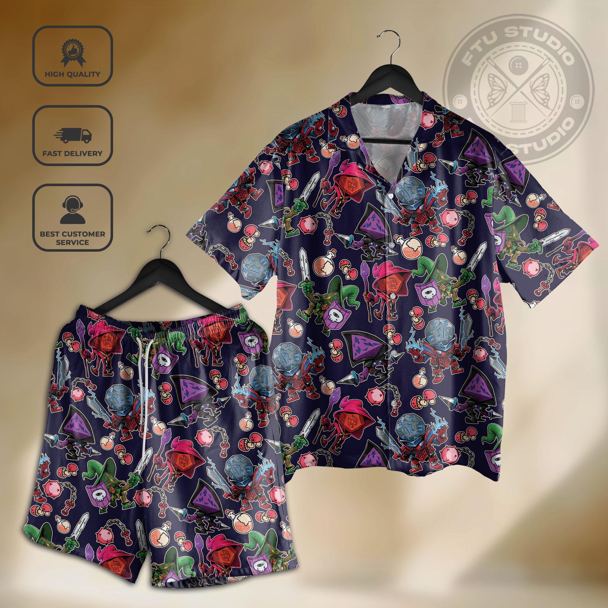 Discover Role-Playing Dice Hawaiian Shirt and Shorts, Dungeon Master Bachelor Shirt, Role Play Gifts