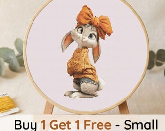 Bunny Cross Stitch Pattern, Whimsical Animal Embroidery Chart (PDF Download)