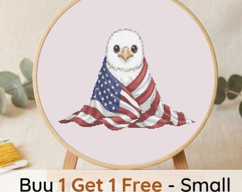 Patriotic Eagle Cross Stitch Pattern, American Flag Embroidery Design (PDF Download)