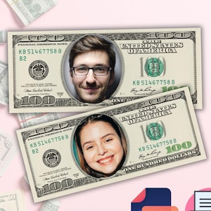 Plantilla de billete de dólar, su cara en el dinero, dólar personalizado, billete de dólar editable, imagen en el dólar, dinero de utilería, Día de la Madre