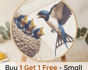 Swallow Bird Nest Cross Stitch Pattern, Barn Swallow Embroidery Chart (Digital Download)