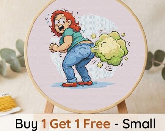 Funny Farting Girl Cross Stitch Pattern PDF, Rude Humor Embroidery Chart (Digital Download)