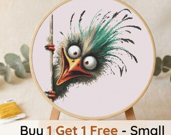 Funny Emu Cross Stitch Pattern PDF, Big Eyed Bird Embroidery Design (Digital Download)