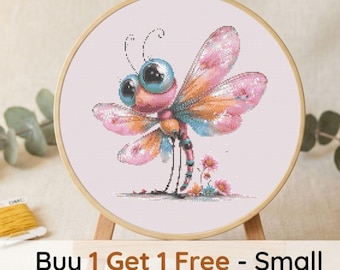 Whimsical Dragonfly Cross Stitch Pattern, Colorful Insect Embroidery Design (PDF Download)