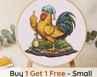 Funny Rooster Cross Stitch Pattern, Sarcastic Morning Chicken Embroidery Chart (PDF)