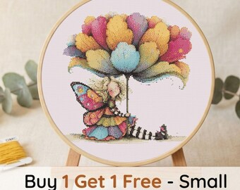 Fairy Flower Cross Stitch Pattern, Whimsical Butterfly Fairy Embroidery (PDF Download)
