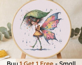 Fairy Butterfly Cross Stitch Pattern PDF, Whimsical Forest Fairy Embroidery Design, Fantasy Cottagecore Needlepoint Chart,