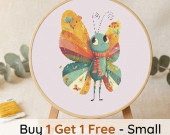 Colorful Butterfly Cross Stitch Pattern, Whimsical Insect Embroidery Chart (PDF Download)