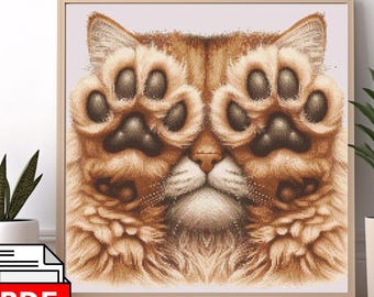 Funny Cat Paw Cross Stitch Pattern PDF, Cute Kitty Face Embroidery Design, Cat Lover Needlepoint Chart, Modern Animal Cross Stitch