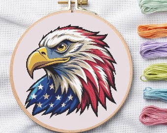 Patriotic Eagle Cross Stitch Pattern, American Flag Embroidery Design (PDF Download)
