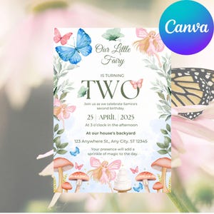 Editable Fairy Birthday Invitation Whimsical Enchanted Pixie Fairy Party Magical Floral Fairy Princess Party , Download Editable - CANVA-