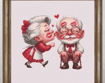 Vintage Couple Kiss Cross Stitch Pattern, Sweetheart Embroidery Design (PDF Download)