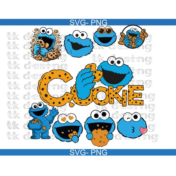 Bundle Cookie Monster Clipart Images svg png dxf Digital Download, kids party crafts sublimation, Instant Download