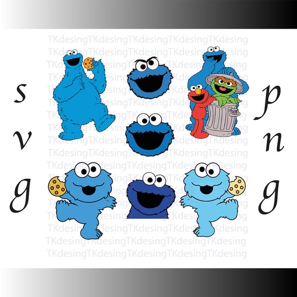 Bundle Cookie Monster Clipart Images svg png dxf Digital Download, kids party crafts sublimation, Instant Download