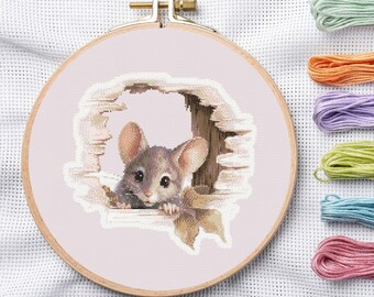 Mouse Cross Stitch Pattern PDF - Woodland Mouse Embroidery Chart