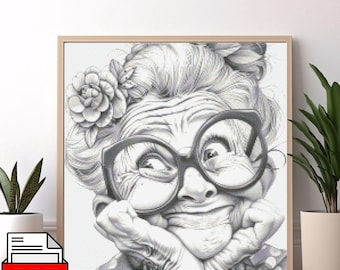 Funny Grandma Cross Stitch Pattern PDF - Granny Portrait Embroidery Chart
