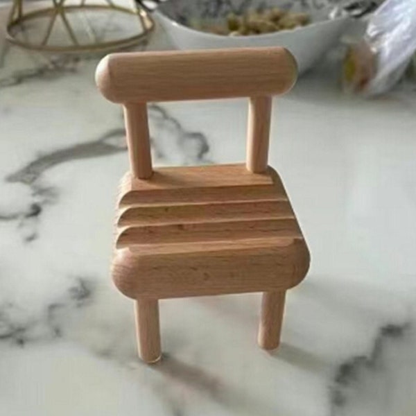 Artisanal Wooden Chair Phone Holder - Handcrafted Gift