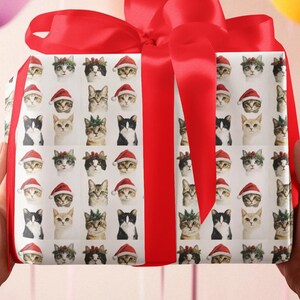 Festive Cat Wrapping Paper | Adorable Cats in Santa Hats | Holiday Gift Wrap for Cat Lovers