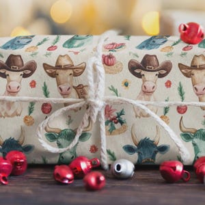 Western Christmas Cow Wrapping Paper - Watercolor Farm Animal Gift Wrap,Farm Animal Wrapping Paper,Country Gifts,Cowgirl,Western Party Farm