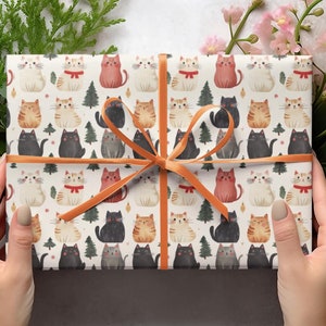 Christmas Cat Wrapping Paper -Cute Festive Holiday Kitty Design, Kitten Christmas Wrapping Paper, For Cat Lovers