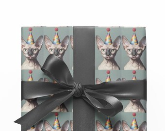 Sphynx Cat Wrapping Paper, Birthday, Party, Graduation Gift Wrap,  Cute Hairless Cat Design, Cat lover, Cat Lady