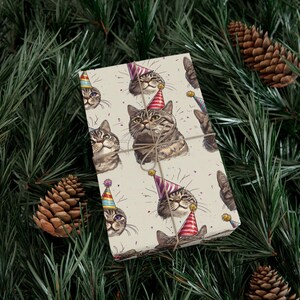 Cat Birthday Wrapping Paper, The Perfect Gift Wrap for Cat Lovers, Cute Funny Animal Wrapping Sheet image 5