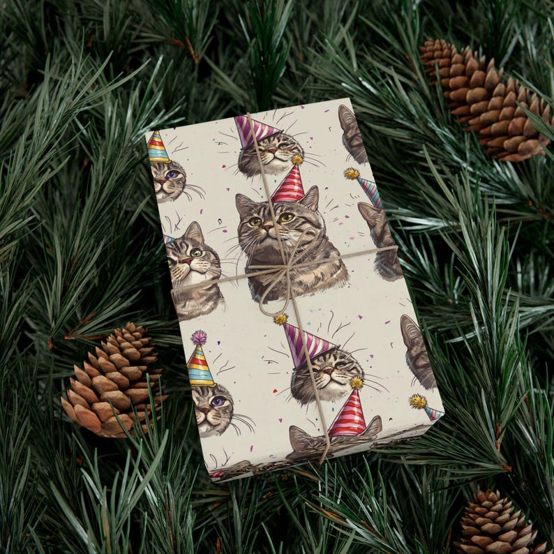 Cat Birthday Wrapping Paper, The Perfect Gift Wrap for Cat Lovers, Cute Funny Animal Wrapping Sheet image 5