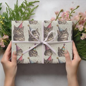 Cat Birthday Wrapping Paper, The Perfect Gift Wrap for Cat Lovers, Cute Funny Animal Wrapping Sheet image 3