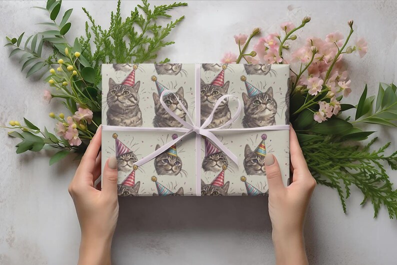 Cat Birthday Wrapping Paper, The Perfect Gift Wrap for Cat Lovers, Cute Funny Animal Wrapping Sheet image 3