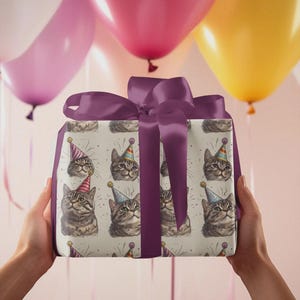 Cat Birthday Wrapping Paper, The Perfect Gift Wrap for Cat Lovers, Cute Funny Animal Wrapping Sheet image 2