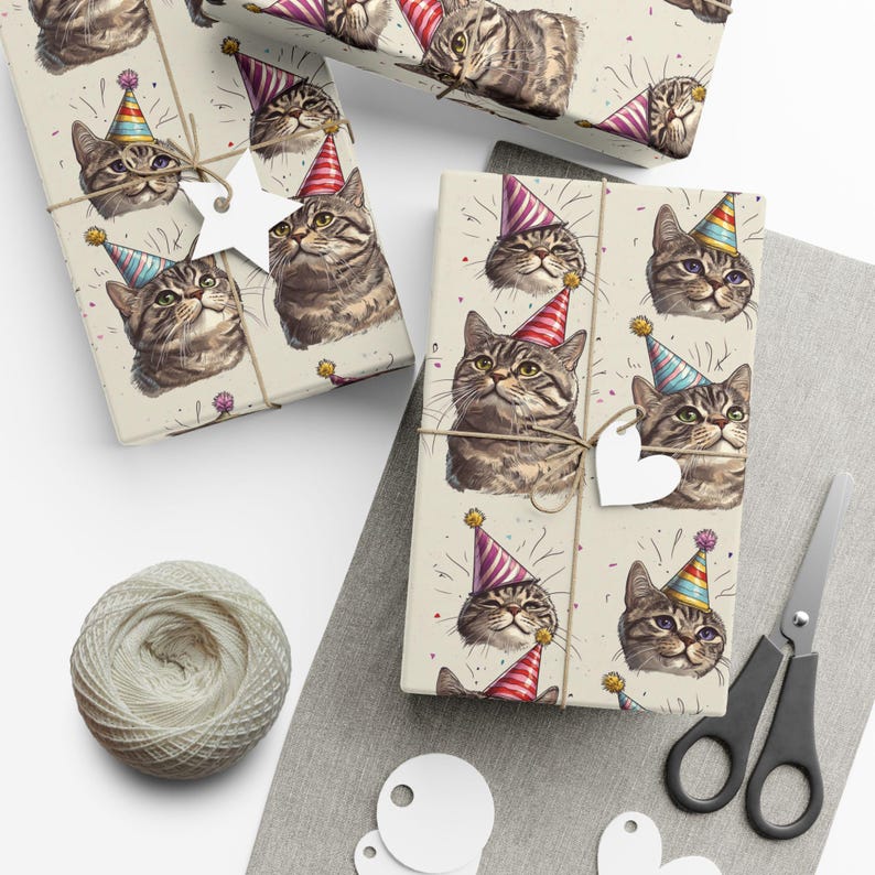 Cat Birthday Wrapping Paper, The Perfect Gift Wrap for Cat Lovers, Cute Funny Animal Wrapping Sheet image 4