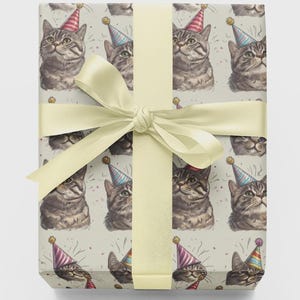 Cat Birthday Wrapping Paper, The Perfect Gift Wrap for Cat Lovers, Cute Funny Animal Wrapping Sheet image 1