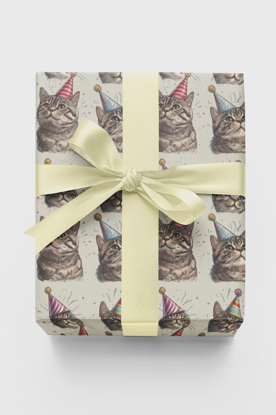 Cat Birthday Wrapping Paper, The Perfect Gift Wrap for Cat Lovers, Cute Funny Animal Wrapping Sheet