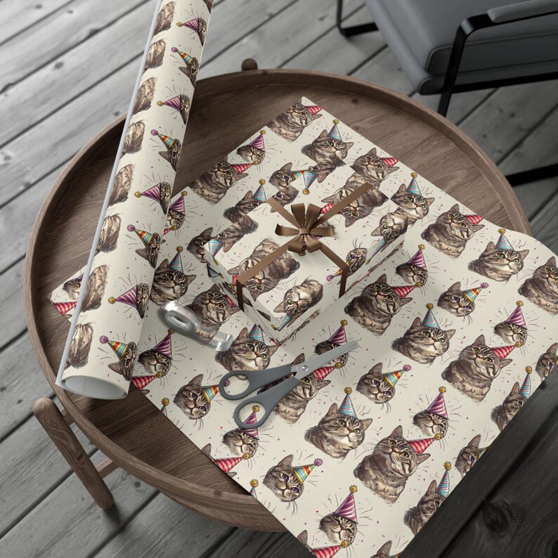 Cat Birthday Wrapping Paper, The Perfect Gift Wrap for Cat Lovers, Cute Funny Animal Wrapping Sheet image 6