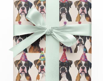 Boxer Dog Wrapping Paper, Cool Party Dog Gift Wrap, Birthday, Party, Graduation, Christmas, Holiday Wrapping Paper for Dog Lovers