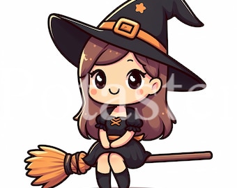 Cartoon Witch Clipart, Fantasy Graphics (Digital Download)