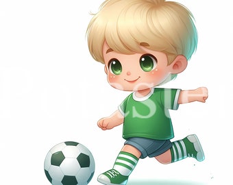 Boy Soccer Player Clipart: Cartoon Style Illustration (Commercial Use)