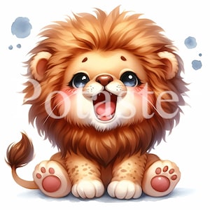 5 Cute lion clipart lion watercolor clipart cute watercolor aquarel lion baby lion gift for kids instant download commercial use