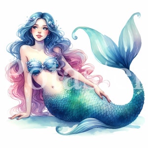 5 Watercolor Mermaid Clipart Mermaid Fashion Watercolor clipart cute mermaid High Quality Digital download Paper craft commercial use