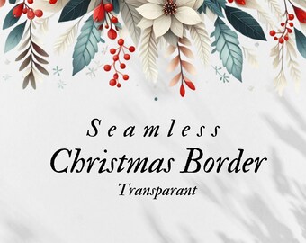 Christmas Seamless Border Clipart, Red Berries, Greenery (PNG Digital Download)