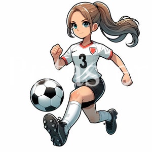 Imágenes prediseñadas de jugadora de fútbol de niña Imágenes prediseñadas de jugadora de fútbol de niña Ilustración de fútbol Chica deportiva Chica dura Uso comercial Descarga inmediata
