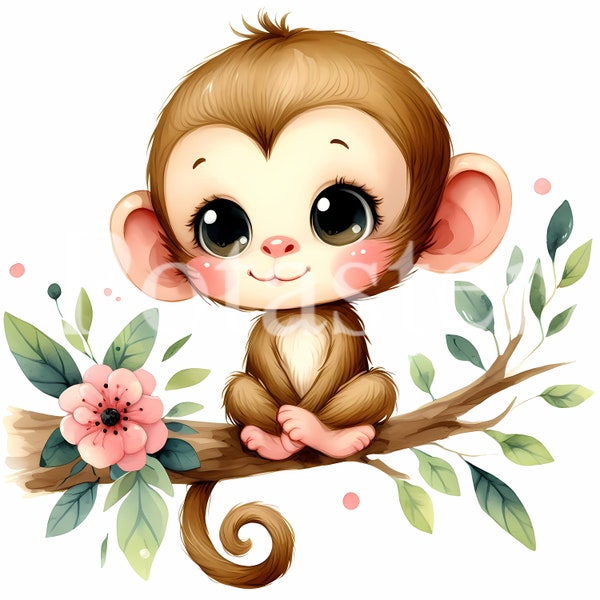 Cute monkey clipart monkey watercolor clipart cute watercolor aquarel monkey baby monkey gift for kids instant dowload commercial use