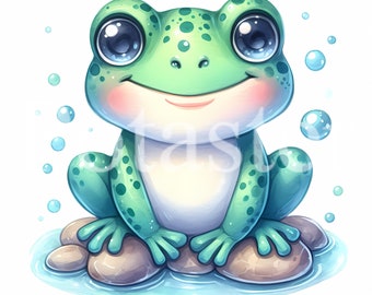 Watercolor Frog Clipart, Kids Wall Art (Digital Download