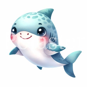 5 Cute shark clipart shark watercolor clipart cute watercolor aquarel shark baby shark gift for kids instant download commercial use