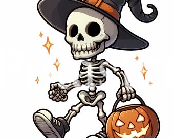 Halloween Skeleton Clipart: Cartoon Style (Digital Download