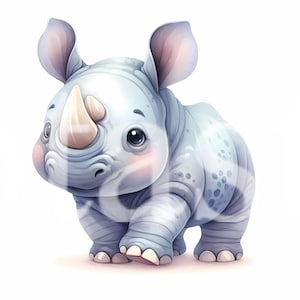 5 lindos rinocerontes clipart, lindos rinocerontes acuarela clipart, lindos rinocerontes acuarela acuarela, rinoceronte bebé, regalo para niños, descarga instantánea, uso comercial