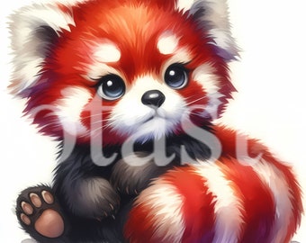 Watercolor Red Panda Clipart, Nursery Art (Digital Download